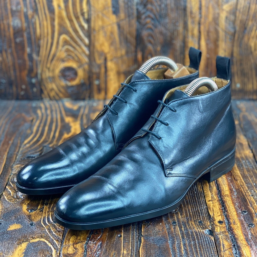 Doucal's Men Black Leather lace up Ankle Boots Size EU 41.5 / US 9 Made In Italy